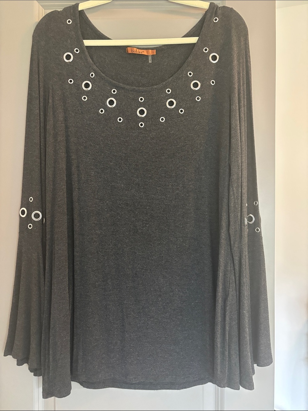 Charcoal Gray Grommet Detail Flared Sleeve Tunic